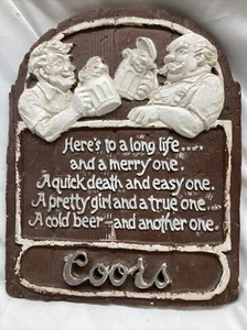 Vintage Coors Beer Chalk Plaque "Here's to a Long Life... and a merry one" - Picture 1 of 4