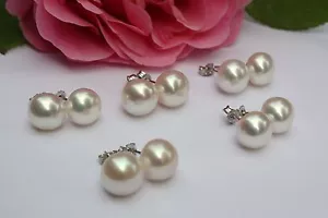 10 mm 5Paar Süßwasser Perle Schmuck Ohrringe Ohrstecker Ohrhänger 925 Silber - Bild 1 von 1
