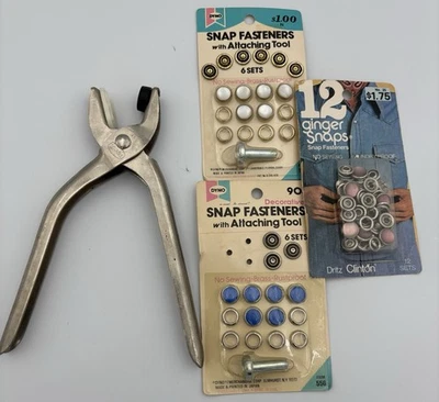 Vintage Scovill Snap Metal Rivet Punch Grommet Pliers USA Made Plus 3 Pkg Snaps - Image 1 of 4