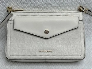 Michael Kors MK Leather Medium 3-in-1 Crossbody Bag White/ Brown - Picture 1 of 11
