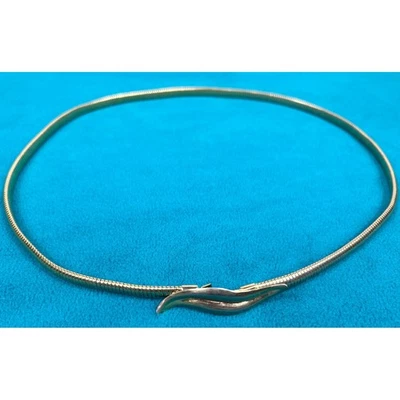 Винтажный золотистый змея цепочка ремень ожерелье узкие эластичной волнистой застежки 27» ретро 80-х - Изображение 1 из 4