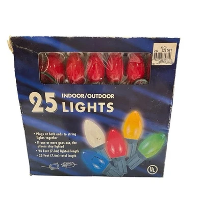25  RED C7 Ceramic Multi Lights on Green Cord Christmas Lights - Image 1 of 4