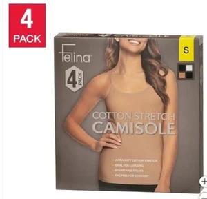 Felina Womens Camisole Black White Taupe 4-Pack Stretch Tagless Adjustable Strap - Picture 1 of 7