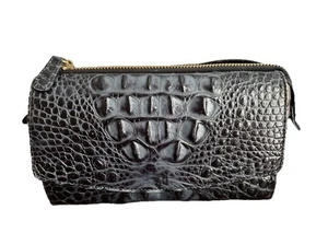 Borsa a tracolla vintage Brahmin in pelle di coccodrillo nera borsa oro hardware logo charm - Foto 1 di 13