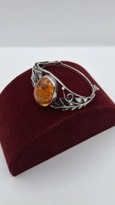 Antiker Jugendstil-Armreif Bernstein, Silber 925, punziert „AMS“ Sterling  - Bild 1 von 4