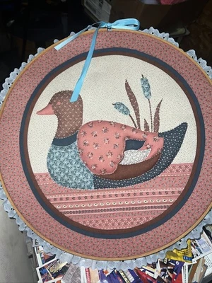 Vintage Duck Embroidered Canvas Hoops 2 Piece 12x12 Round With 2" Lace Border - Image 1 of 4