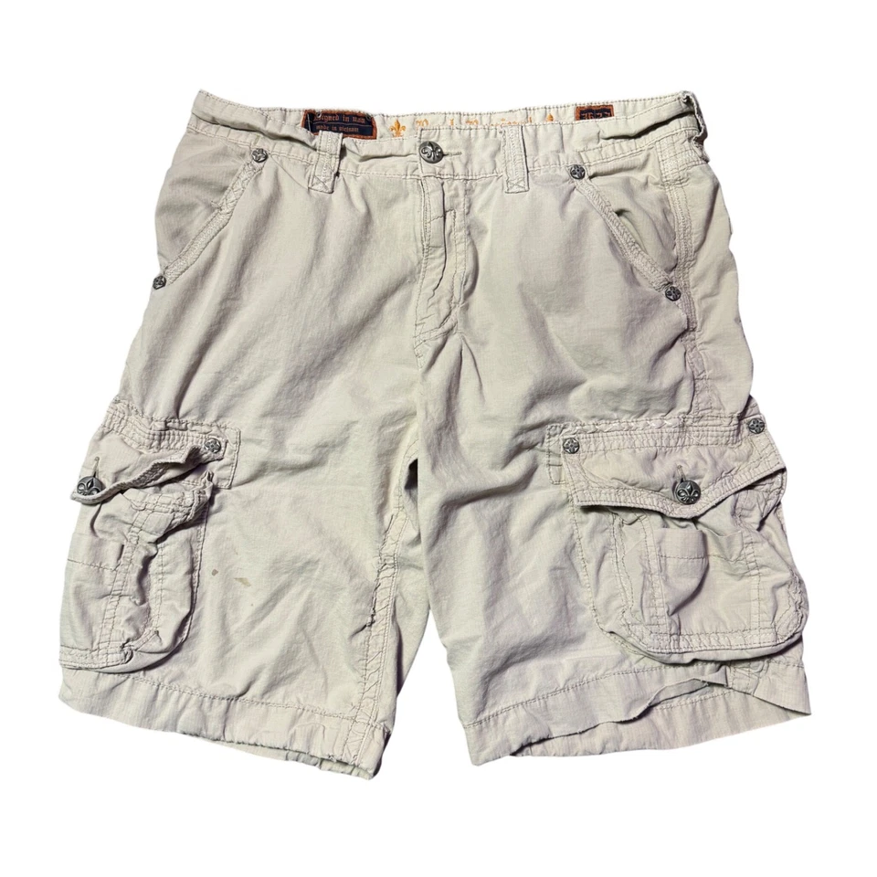 Pantalones Cortos Carga Rock Revival Hombres Beige Talla 36 Logo Envejecido Grunge Patinador Foto 1 de 4