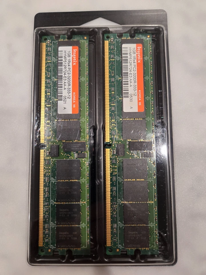 2 x 1GB HYNIX HYMP512R724-E3 DDR2 1Rx4 PC2-3200R-333-12 ECC Server DIMM - Image 1 of 1