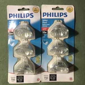 6-Philips MR16 Bulbs Indoor Flood 50-Watt 750 Lumens 12 volt GU5.3 Base - Picture 1 of 3