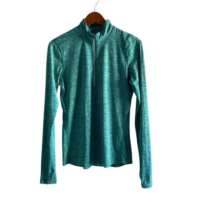 Camiseta para correr Nike Dri Fit para mujer verde azulado jaspeado cuarto cremallera agujeros para los pulgares talla S Foto 1 de 4