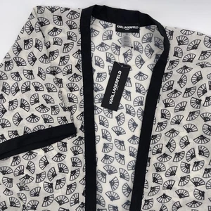 NEW Karl Lagerfeld Paris Kimono Topper Duster Fan Print Black & White One Size - Picture 1 of 6