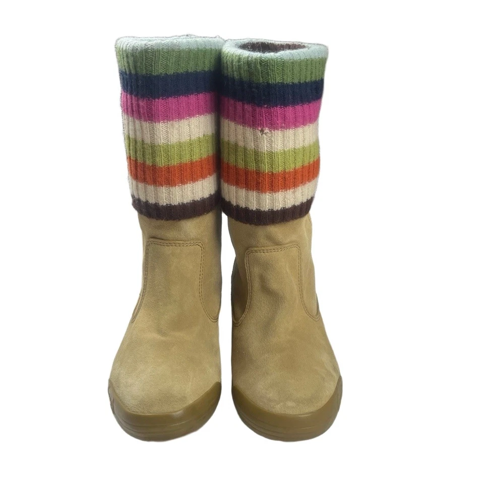 Botas Coach Tatum Talla 7M Camel Coloridas Rayas Tejidas Top Gamuza Punta Redonda Retro Foto 1 de 4