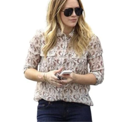 NWT Tory Burch Sophie Tunic Top Seahorse Print size 6 in Poundcake Beige - Image 1 of 4