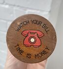 Vintage Wooden ‘Watch your bill, time is money’ sand timer