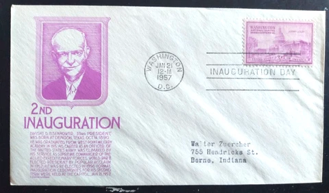 PRESIDENT DWIGHT EISENHOWER INAUGURATION DAY 1957 purple ANDERSON CACHET COVER Cover