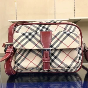 Auth Burberry Shoulder Bag Check pattern Crossbody Blue Label Canvas Leather - Picture 1 of 24