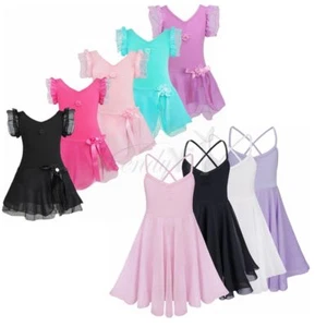 Girls Kids Gymnastics Ballet Dress Leotard Tutu Skirt Party Dance Wear Costume - Picture 1 of 18
