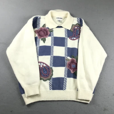 VTG Alfred Dunner Sweater Womens XL Ivory Floral Embroidered Collared Pullover - Изображение 1 из 4
