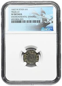COLONIAL ERA SPAIN. Philip IV, 1621-1665. 4 Maravedis, 1662-M NGC VF Details - Picture 1 of 2