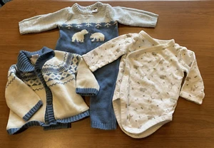 Lot 3 Janie and Jack Boys Baby 0-3, 3-6 Months Sweater Romper Footie Pajama PJ - Picture 1 of 20