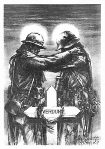 Postal: Verdún, La carga del soldado, Marcel Santi, Primera Guerra Mundial - Imagen 1 de 2