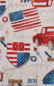 Patriotic Country Celebration Vinyl Flannel Back Tablecloth 52x52 Sq & 52x70 Obl - Picture 1 of 6
