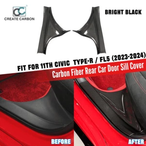 2pcs Real Carbon Fiber Rear Car Door Sill Cover For Honda 11th Civic Type R FL5 - Picture 1 of 7
