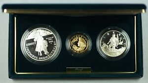 1992-W & S Gold $5, Silver $1, 50 Cents Columbus Commem 3 Coin Proof Set in OGP
