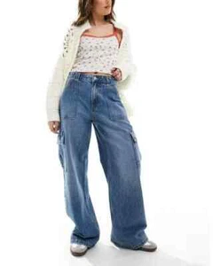 Cotton On Jeans Relaxed Cargo 30 UK 12 Wide Leg Blau Baggy Bags - Neu - Bild 1 von 18