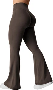 Kalie Flare Scrunch Leggings for Women V Cross Waist Bell Bottom Yoga Pants Tumm - Picture 1 of 6