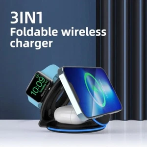 3 in 1 Black Foldable Wireless Magnetic Charging Pad (No Adapter) CA - Photo 1 sur 4
