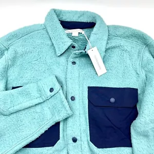 Outerknown Fleece Shirt Jacket Snap Front Pockets Recycled Teal Blue L - Picture 1 of 7