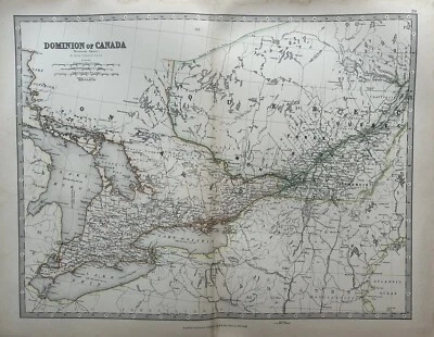 1884 Central Canada Hand Coloured Original Antique Map by Johnston - Image 1 of 3