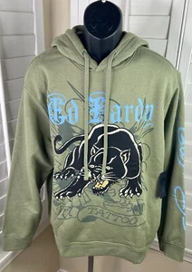 ED Hardy Crouching Panther Graphic Olive Green LS Pullover Hoodie, Men’s XL, NWT - Picture 1 of 5
