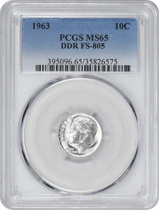 1963 Roosevelt Silver Dime DDR FS-805 MS65 PCGS - Picture 1 of 2