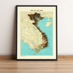 Vietnamkarte, Vietnam 2D Reliefkarte, Vietnam Vintage Karte - 2D flach - Bild 1 von 8