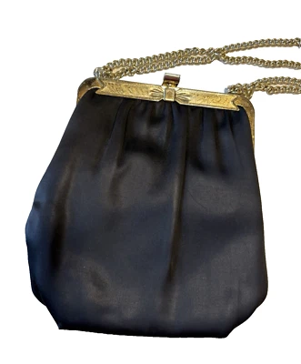 Винтажный клатч сумочка черный тафта Дамская сумка регулируемая цепочка ремень атласная подкладка - Изображение 1 из 4