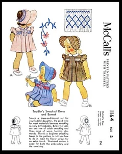 McCall's 1164 Pattern SMOCKED Dress & BONNET Frock GIRL TODDLER - Picture 1 of 5