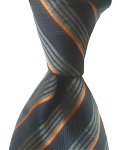 Mens Blue Gray Orange Stripe Silk Tie by Bergamo New York 50" x 3.25" - Picture 1 of 6
