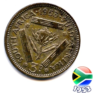 A SOUTH AFRICA 1953 ELIZABETH II (SILVER .500) 3 PENCE coin, 72 Years Old! - Picture 1 of 2