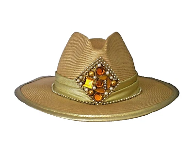 Sombrero de paja Michelle McGann por Sonni con ámbar y dorado brillante para mujer de colección ver estado Foto 1 de 4