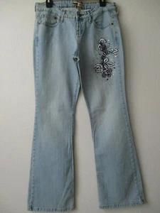 L.E.I. DENIM BLUE FLORAL DESIGN EMBELLISHED JEANS SIZE 11 - Foto 1 di 6