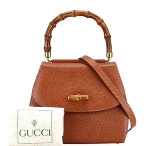 Gucci Bamboo Leather 2way Tote Shoulder Bag Authentic #723 - Picture 1 of 16