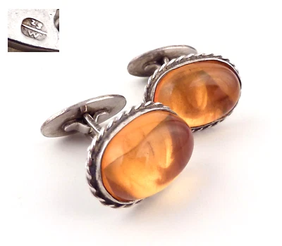 Antike Bernstein Manschettenknöpfe Oval mind. 800 Silber Gemarkt Alt - Bild 1 von 4