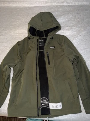 Hurley Men’s Small Wind Resistant Jacket with Hood - Olive Retails 99.00 - Image 1 of 3
