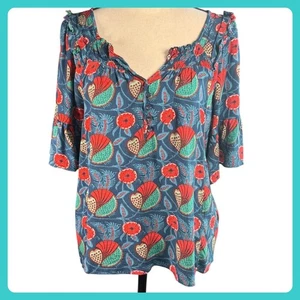 Maeve Anthropologie Poppy Print Button Up 3/4 Sleeve Blouse Top Medium - Picture 1 of 13