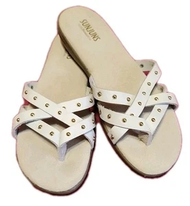 GH Bass Sunjuns Stud White Leather Flip Flop Sandals SIZE 7 - Picture 1 of 4