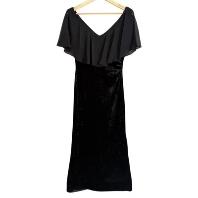 Maxi Vestido Connected Apparel Terciopelo Hombro Descubierto Negro 6 Vamp Witchy Whimsigoth Foto 1 de 4
