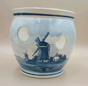 Vintage Delft Blue Holland Orchid /Crocus Hand Painted Porcelain Pot 5”x5” - Picture 1 of 7