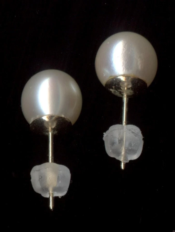 Aretes solitarios de perlas blancas redondas de 7 mm de oro amarillo macizo fino de 14K Foto 1 de 1